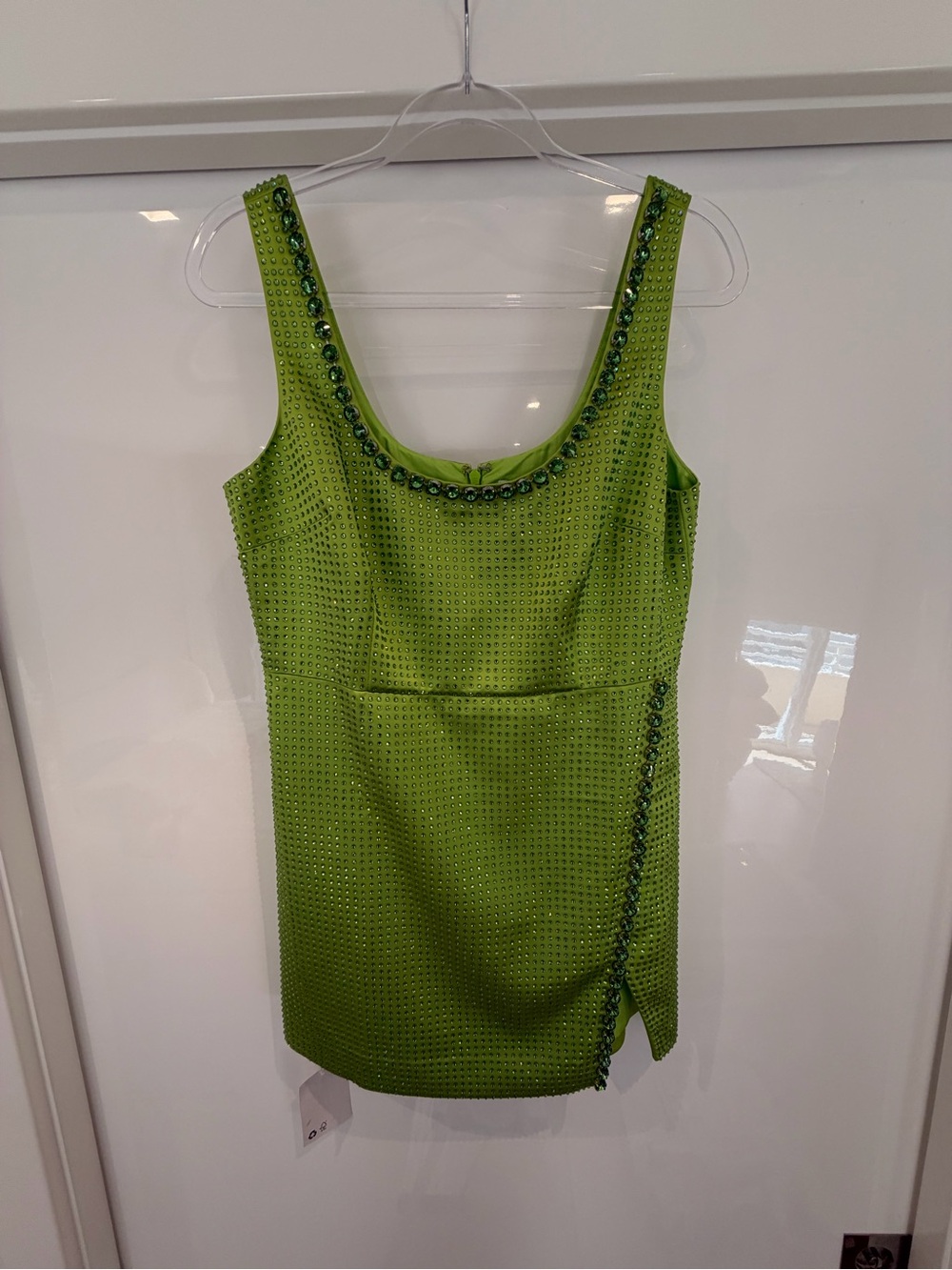 Self-Portrait Lime Green Beaded Sleeveless Mini Dress
